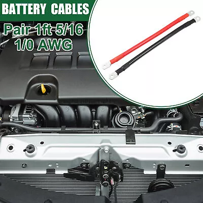 1 Pair Universal 1/0 Gauge AWG Car Battery Cable 1ft 5/16 In Lugs Pure Copper • $42.10