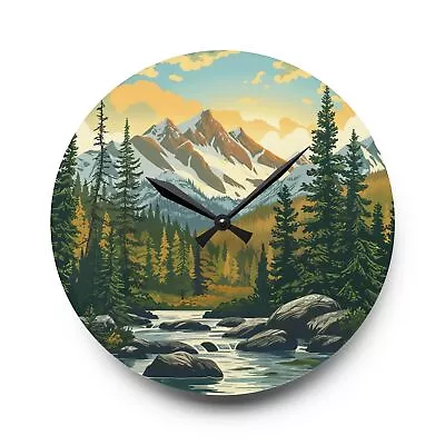 Retro Nature Art Vintage Style Mountain Vista Acrylic Wall Clock Analog Clock • $48