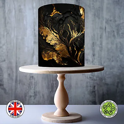 Panoramic Black And Gold Effect Marble Edible Cake Topper Decor ICING / WAFER • £7.79