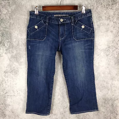 Mossimo Distressed Flap Pocket Low Rise Women Size 9 Stretch Med Wash Capri Jean • $8.50