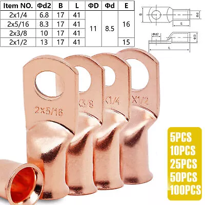 Bare Copper Cable Wire Lugs Ring Terminals 8-4/0 AWG Battery Wire Welding Cable • $13.99