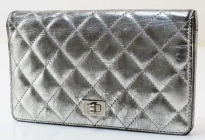 Authentic CHANEL Silver Quilted Leather Long Wallet Coin Purse #53906 • £187.34