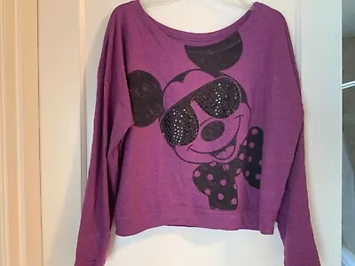 Mickey Mouse Studded Sweatshirt Disney Purple XL Cropped Wide Neck • $15.99