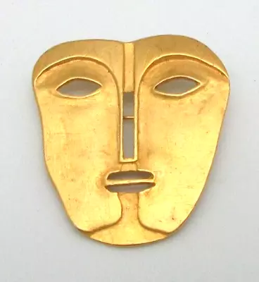 Modernist Maxine Denker Gold Tone Tribal Face Mask Pin • $35