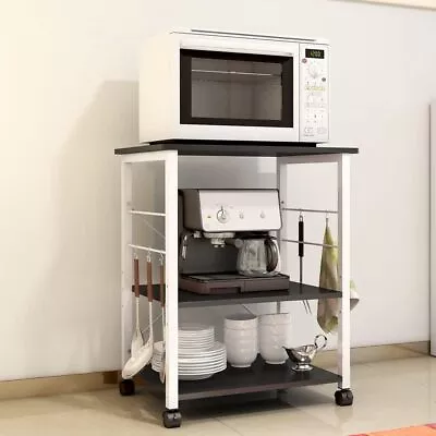 SogesGame Small Rolling Kitchen Cart Microwave Stand With Storage Black  • $86.41