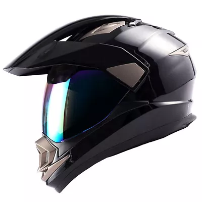 Dual Sport Motorcycle Motocross MX ATV Dirt Bike Full Face Helmet Glossy Black • $74.95