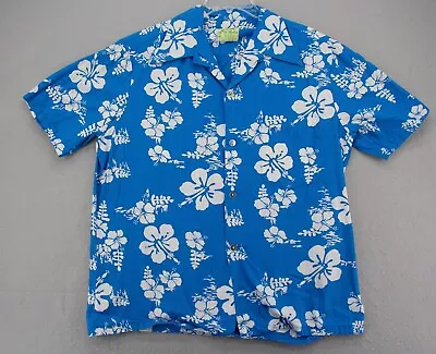 Ui Maikai Hawaiian Shirt Men Large Blue Floral Print Aloha 60s 70s Hawaii VTG • $35.67