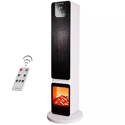 Electric Heater Energy Efficient Ceramic Tower Fan Fire Place White - Nuovva • £51.99