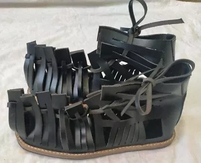 Medieval Roman Gladiator Black Leather Sandals For Halloween Party Larp Party • $79.99