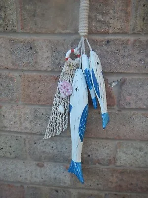 Handpainted Wooden Hanging Fish Decor  Bathroom  Beachy • £12.90