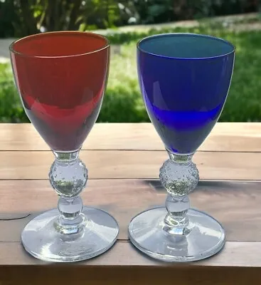 Morgantown Ritz Glass Golf Ball Red & Blue Cordials Vintage Glass 3 1/2 H • $24.99