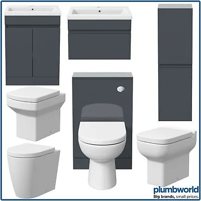 £174 • Buy Bathroom Furniture Basin Vanity Toilet WC Unit Tall Cabinet Gloss Grey Modern