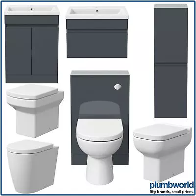 Bathroom Furniture Basin Vanity Toilet WC Unit Tall Cabinet Gloss Grey Modern • £154.97