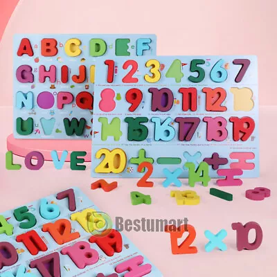 $12.21 • Buy Wooden Alphabet Number Puzzle Board Toddler Educational Early Learning Toys