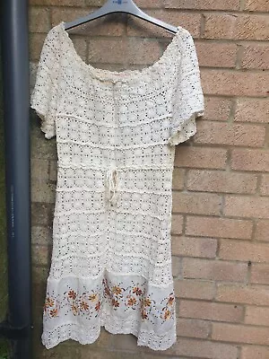 Vintage 70s Mexican Embroidered Peasant Dress S M • £40