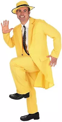 Mens 90s Yellow Suit Costume + Hat Adult TV Film Gangster Fancy Dress M L XL • £34.99