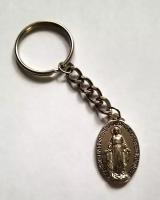 Vintage Miraculous Medal Key Chain Virgin Mary Catholic Silver Tone • $7.50