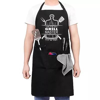 Mens BBQ Apron With Pockets Funny Cooking Chefs Aprons For The Grill Master • $26.87