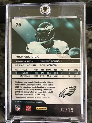 Autographed Michael Vick Eagles Quarterback Panini 2011 2/15 Card • $41