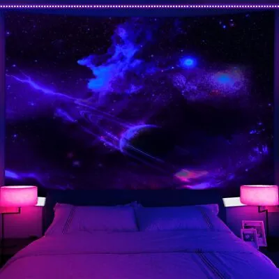 Space Planet Galaxy Large Wall Art Poster Blacklight Tapestry UV Reactive Fabric • $14.99