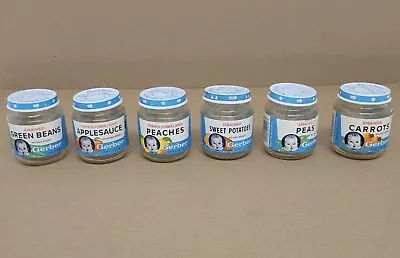 Vintage Gerber Baby Food 6 Jars 4 1/2 Oz. With Labels & Lids Early 1990’s  • $24.99