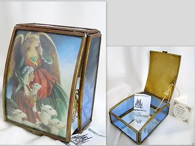 Trinket Box Angel Shepherd Lamb Brass Blue Glass Mirror Hinge Via Vermont Enesco • $21.90