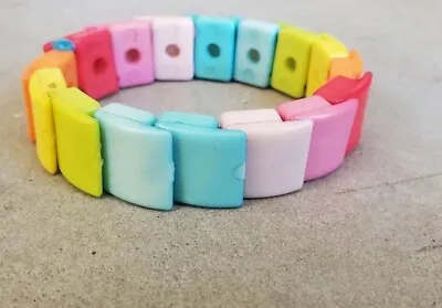 Vintage '80s Plastic Pastel Squares Bracelet 1980s With Stretch Band Braclet • $25