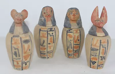 4 UNIQUE ANCIENT EGYPTIAN ANTIQUE Mummified Canopic Jar Horus Sons Jars Statues • $175