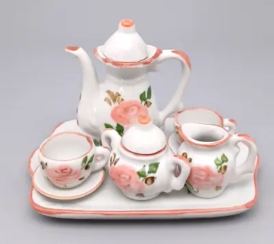 Vintage Andrea By Sadek Mini Pink Floral Tea Set With Tray • $18.89