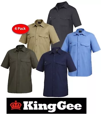 King Gee -4 Pack-  Workcool 2  Cotton  Ripstop  Short Sleeve Work Shirt - K14825 • $159