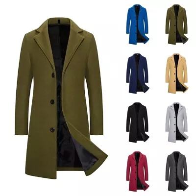 Men's Trench Coat Long Sleeve Pea Coats Mens Notch Lapel Formal Casual Outwear • $55.69