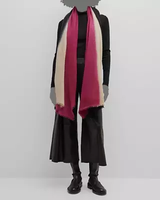 $436 Bajra Women's Pink Ombré Webby Nepal Fringe-Knit Cashmere Wrap Scarf 1 Size • $139.58