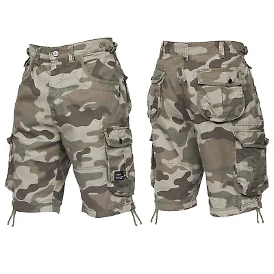 Mens CROSSHATCH Jeans Camo Shorts Army Combat Summer Plain Holiday Gym Cargo • £20.99