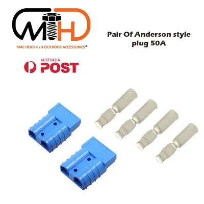 $9.95 • Buy Pair Anderson Style Plug Connector 50AMP Caravan Trailer Solar 6AWG BLUE SOLAR