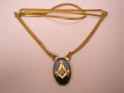 Masonic Masons Enamel Vintage Chain Pendant Tie Bar Clip Shriners Scottish Rite • $28.49