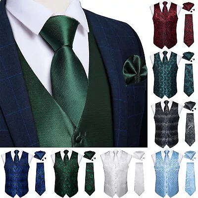 Mens Waistcoat Coat Set Dress Suit Paisley Floral Slim Tuxedo Hanky Vest Tie 3XL • $24.99