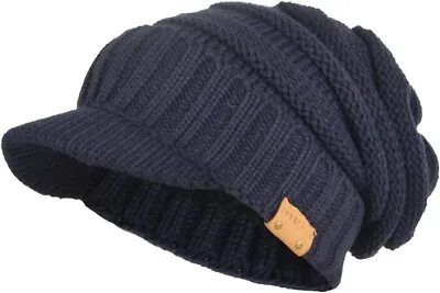 Mens Womens Thick Fleece Lined Knit Newsboy Cap Slouch Beanie Hat With Visor • $14.98