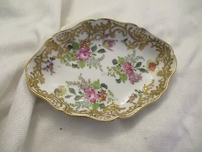 Antique Vintage Pink Glass Candy Dish Bowl Serving  ROSES FLORAL GOLD 5.5X7.5  • $6.16