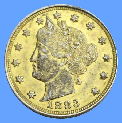 1883 Racketeer Nickel Liberty Head 5c Gold Plated No Cents  With Reeded Edge • $125