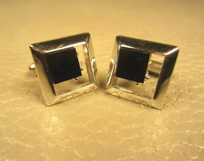 Mid Century Modern Picture Frame Onyx White Gold Plated Cuff Links • $19.75