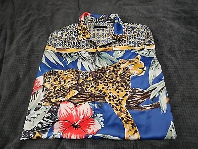 Urban Outfitters UO Leopard Jungle Floral Print Satin Feel Button-up S/S Shirt M • $50
