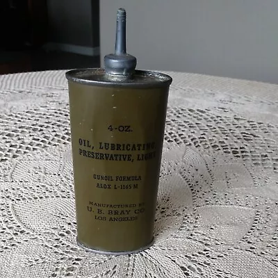 U.B Bray Military Oil Can – Gunoil ALOX L-1165 M. 4 Oz. Los Angels Empty Vintage • $10