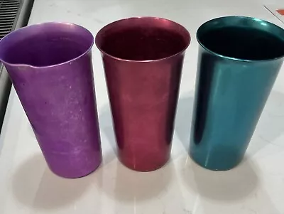 Vintage Color Craft MCM Aluminum Tumblers Cups Indiana Red Purple Turquoise 0122 • $19.99