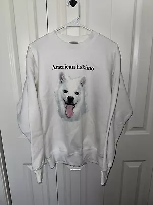 Vintage White American Eskimo Dog Crewneck Sweatshirt Men’s Size L Husky Wolf • $25