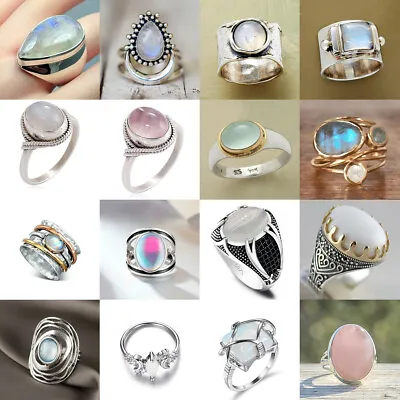 Fashion Silver Plated Artificial Moonstone Rings For Women Jewelry Wedding Gift • $1.87