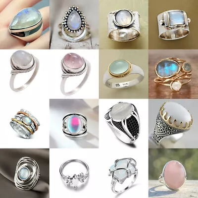 Women Simulated Moonstone Silver Plated Rings Fashion Jewelry Wedding Ring Gift • $1.81