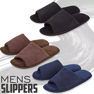 Mens Open Toe Mule Slippers Memory Foam Slip On Corduroy Solid House Indoor 6-11 • £4.99