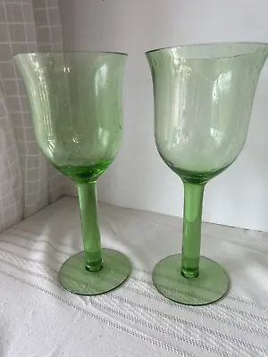 Large Green Handblown Arte Murano Icet Signed Water/Wine Goblets (2) • $35