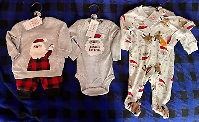 5 Pieces Just One You By Carter’s Baby Boys' 2pk Striped Santa Footed Pajama 3M • $18.99