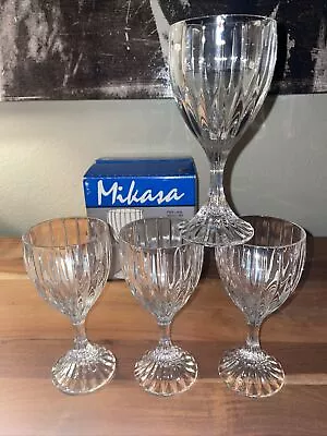 Set Of 4 Vintage MIKASA CRYSTAL Park Lane Water Goblets Glasses SN101 W/ Box • $49.99